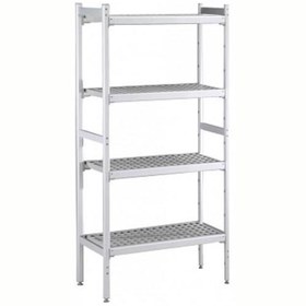 Resim Professional Düz Etejer Seti, Aluminyum Ayaklı, 4 Raflı, Her Raf Demonte Polietilen Tabletlerden Oluşur, Tabletler Bulaşık Makinesinde Yıkanabilir - 475x1394 Mm, H=1700 Mm BLS1394 