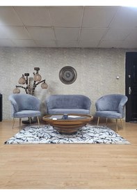 Resim Zafir Teddy Takım Gold Kaplama Sivriltme Ayak Çay Seti Koltuk - Berjer , Balkon, Salon, Ofis Gri 