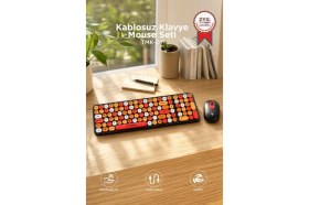 Resim Torima Kablosuz Q Klavye Mouse Seti Retro Daktilo Görünümlü TMK07 Çok Renkli 