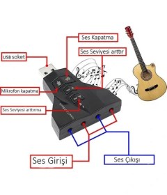 Resim Maxgo 2100 Usb Ses Kartı 7.1 Kanal Çevirici Dönüştürücü Laptop Harici Kartı Mikrofon Kulaklık Girişli 