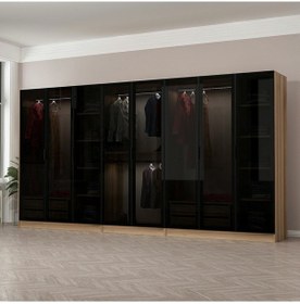 Resim Kale 8 Füme Cam Kapaklı 4ç Dolap Dore Füme Cam 190cm Ceviz 