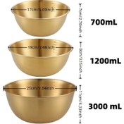 Resim 3'lü Set Şık Altın Rengi Paslanmaz Çelik Salata Kâseleri, Ölçü İşaretleri ile, Karıştırma Kâseleri, Soğuk Makarna Servis Tabakları, 700ml/1200ml/3000ml 