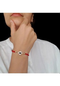 Resim Krallık Tacı Temalı 14 Ayar Altın Plakalı Eşkenar Dörtgenli Örgülü Hediye Bileklik-326sembol-kırmızı Altın 