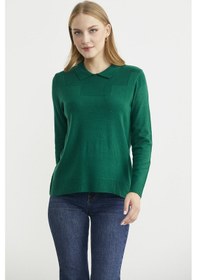 Resim Bebe Yaka Yünlü Triko Kazak - Yeşil Yeşil 