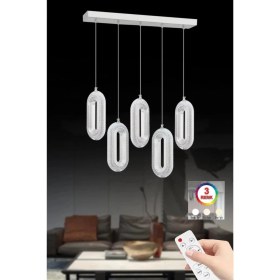 Resim Istanbul Avize Beta Yemek Masası 5'li Gümüş Ledli Modern Kumandalı 3 Renk LED Avize 