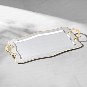 Resim Nehir Zincir Altın Kahve Tepsisi - 42x25 Cm 