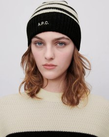 Resim Martin Unisex Koyu Lacivert-Ekru Merino Yün Bere - Çizgili 