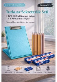 Resim Turkuaz Sekreterlik Seti + 12 Li Ösym Kurşun Kalem + 3 Sınav Silgisi Sınav Hazırlık Seti 