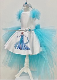 Resim Elsa Model Etek Baskılı Kız Çocuk Doğumgünü Elbise & Parti Kostüm 
