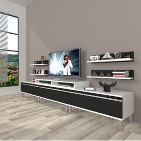 Resim Decoraktiv Ekoflex 270r Mdf Krom Ayaklı Tv Ünitesi Tv Sehpası - Beyaz - Siyah 