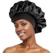 Resim 1 adet Kadınların Şık Ekstra Büyük Saten Bonnet ile Geniş Kenar - Yumuşak ve Pürüzsüz, Kıvırcık ve Düz Saçlar için İdeal, Günlük Kullanım ve Spor için Mükemmel, Uyku Kapağı|Pürüzsüz Saten Kapağı|Yumuşak Tekstür 