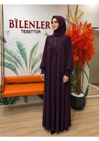 Resim Bilenler Medine İpeği Vera Ferace Fermuarlı 38-56 Beden Arası Uyumlu Mürdüm 