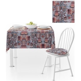 Resim Geometrik Desenli Kahve Çikolata Kadife Dokulu 180x220 Masa Örtüsü 