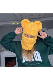 Resim Linka Knit El Yapımı Ayıcık Balaclava, Kar Maskesi Balaclava, Günlük Kasksız Kullanım Kar Maskesi 
