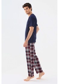 Resim Koza İç Giyim Erkek Kısa Kollu Ekose Desenli Pamuklu Pijama Takımı Ko6303pj-1 Lacivert 