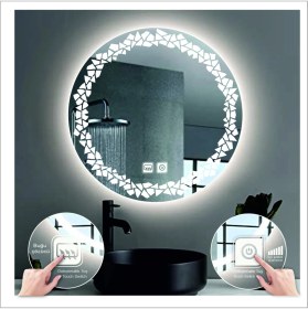 Resim Dnr-Mirror90 Cm Beyaz Ledli Tasarım Kumlamalı Dokunmatik Tuşlu Buğu Önleyicili Banyo Aynası Makyaj Aynası 