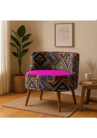 Resim Azra Mobilya Sydney Modern Desenli Döşemeli Berjer Renkli Tasarım, Konforlu, Dekoratif Tekli Koltuk Fuşya Çok Renkli 