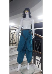 Resim Bohem Stil Hint Otantik Yıkamalı Taşlanmış Kapaklı Unisex Şalvar Pantolon-9187 Mavi 