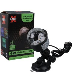 Resim Ledx AL-KX-6889 Projeksiyon Atmosferli Usbli 4 Watt Şarjlı Sihirli Rgb LED Disko Topu Seyyar Disko Işık Aydınlatma 