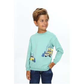 Resim Toontoy Kids Toontoy Erkek Çocuk Relax Fit Bisiklet Yaka Hafif Düşük Omuz Baskılı Sweatshirt - 2 İplik Yeşil 