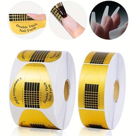 Resim UV & Poli Jel Uzatmalar için Altın Renkli Kendinden Yapışkanlı Tırnak Formları - 20/50/100/500 adet, Mat Bitiş, Orta Kare Şekil, Manikür Tasarım Aksesuarları 