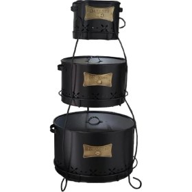 Resim Toptanfoni 3 Katlı Ferforje Lüx Patates, Soğan Ve Sarımsak Saklama Kovası Sepeti Seti Siyah 