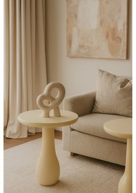 Resim Masif Ahşap Krem Renk Yan Sehpa Zarif Tekli Mantar Sehpa - Zigon Set Bej 