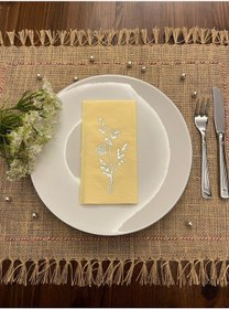 Resim Gümüş Yaldızlı Sarı Gelincik Çiçeği Baskılı Garson Katlama Peçete 16 Adet 