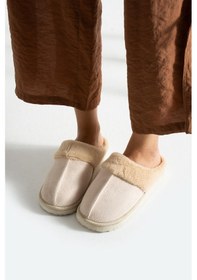 Resim Unisex Peluşlu Ev Terliği Bej 