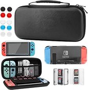 Resim GLDRAM Black Switch Carrying Case with Clear Protective Shell, Game Card Case and 6 Thumb Grip Caps 