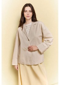 Resim Defacto Relax Fıt Keten Karışımlı Blazer Ceket H3746ax26smer238 Ekru-er238 