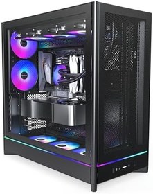 Resim MONTECH HS01 PRO, ATX Mid-Tower PC Kasası, Oyun Bilgisayarı, Yüksek Hava Akışı, Ters Çevrilebilir Düzen, Mesh Ön Panel, 5X ARGB PWM Fan Önceden Yüklenmiş, Gömme Tasarım, Aletsiz Paneller, Siyah 