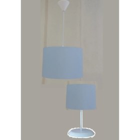 Resim Onay Avize Dante Mavi M-0367 Kumaş Kaplama 2.li Set Yatak Odası Genç ve Çocuk Odası Avize ve Abajur Seti 