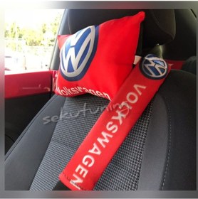 Resim Volkswagen Kırmızı Oto Boyun Yastığı,Kemer Konforu,Ayna Ipi Set 