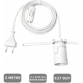 Resim Conana E27 Duylu 2 Metre Arapuarlı (Aç Kapat Anahtar) Yaylı Duy (2x0,50) (Beyaz) 65W 