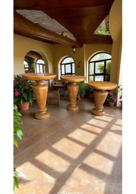 Resim Tik Ağacı Renk Ahşap Mantar Sehpa 3 Lü Set Doğal Zigon Fiskos Takımı Kahverengi 