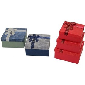 Resim 3pcs Kare Çizgili Mix Renkli Karton Hediye Kutusu Kurdelalı 19-17-15cm 5365 
