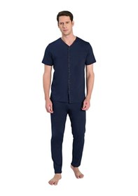 Resim Over Sleep By Poleren Over Sleep 2349 Erkek Önden Düğmeli Büyük Beden Yazlık Takım L-xl-2xl-3xl Lacivert 