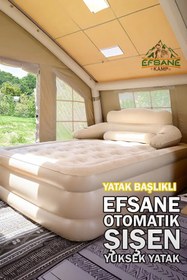 Resim EFSANE KAMP - Double King Başlıklı Otomatik Dahili Pompalı Çift Kişilik Şişme Yatak - 203*152*40cm 