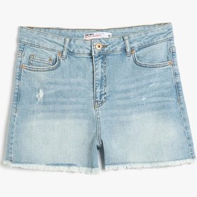 Resim Koton Rahat Kesim Yıpratma Detaylı Denim Şort Açık İndigo 5sal40013md Açık İndigo 