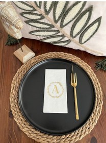 Resim Gold Yaldızlı Beyaz Çelenkli A Harfi Garson Peçete 16 Adet 