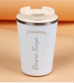 Resim Kişiye Özel Beyaz Çelik Termos & Özel Tasarım Defter & Yıldız Anahtarlık Hediye Seti 