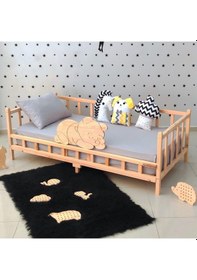 Resim Markaawm Markaawm Ayıcıklı Montessori Yatak Ahşap Karyola Bebek Beşiği Akçaağaç 
