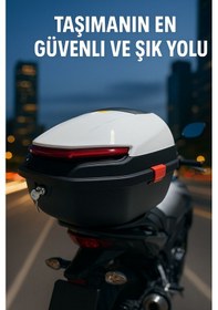 Resim Motosiklet Arka Çanta 33 Litre Beyaz Stop Işıklı Sinyalli-2167 
