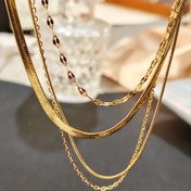Resim 4 parça Paslanmaz Çelik Moda Yuvarlak Yılan Zinciri/Haç Zincir/Bıçak Zincir/Dudak Zinciri Kolye Seti, DIY Kolye Uçları ve Günlük Giyim için Uygun Minimalist Katmanlı Tasarım 