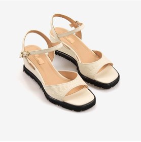 Resim Hawen Angels Kadın Hakiki Deri Bilek Bantlı 7,5 Cm Dolgu Topuklu Sandalet 169-269 Krem 