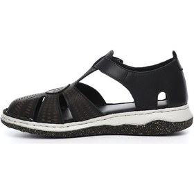 Resim Gönderi R Kömür Dolgu Topuk Hakiki Deri Sandalet Siyah 