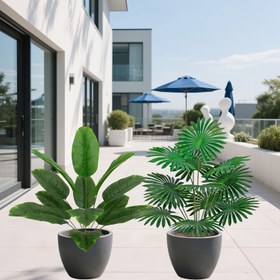 Resim 2 Paket Yüksek Yapay Palmiye ve Muz Ağacı - 182.88cm Gerçekçi Tropikal Sahte Bitkiler Yeşil Yapraklarla, Suyu Gerektirmez, Zeminde Duran İç/Dış Mekan Dekoru Ev, Ofis, Veranda, Bahçe, Düğün, Otel için - Bakım Gerektirmez, Palmiye Ağacı Dekoru, Dış Mekan Bahçe Dekoru, Ofis Masası Dekoru, Canlı Ortam, Dayanıklı Plastik, Bakım Gerektirmez 