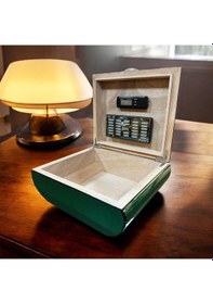 Resim Lubinski İtaly Oval Humidor Puro Kutusu Lizard Yeşil 60's 