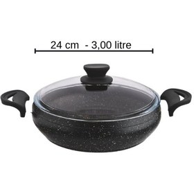 Resim Granit Pro 24 Cm Basık Granit Güveç Tencere Siyah Bakalit Saplı Cam Kapaklı Yapışmaz 